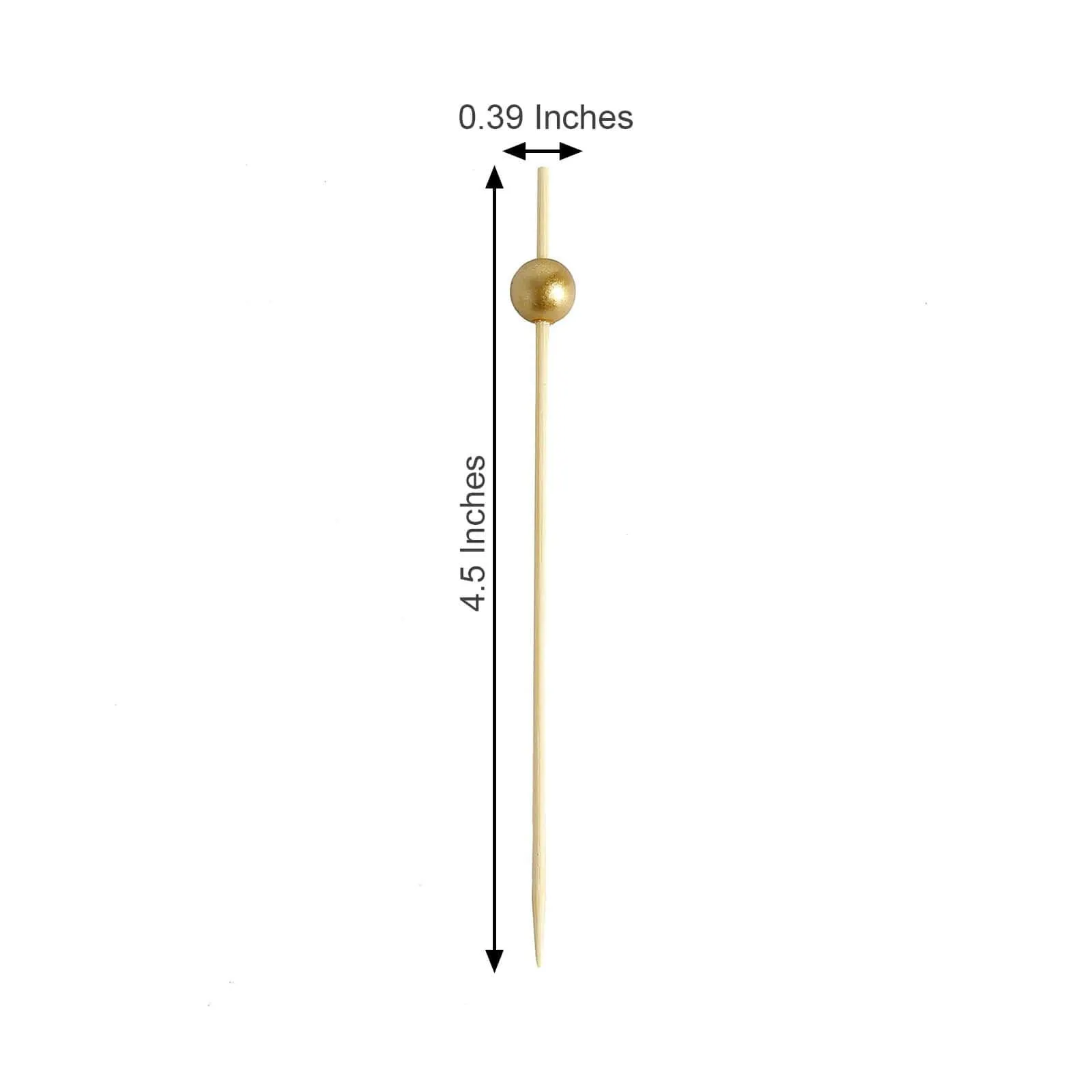 100 Pack 4.5" Gold Pearl Bamboo Skewers Cocktail Picks, Stir Sticks, Eco Friendly