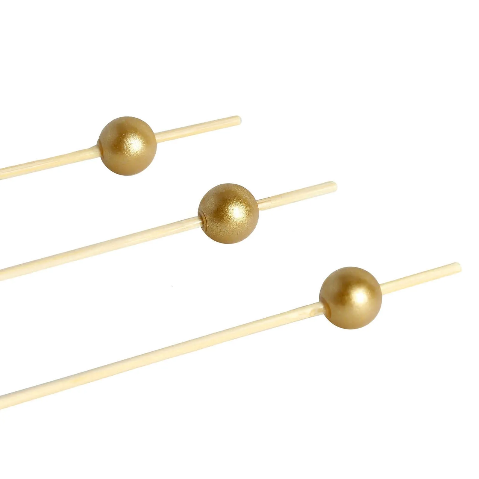 100 Pack 4.5" Gold Pearl Bamboo Skewers Cocktail Picks, Stir Sticks, Eco Friendly