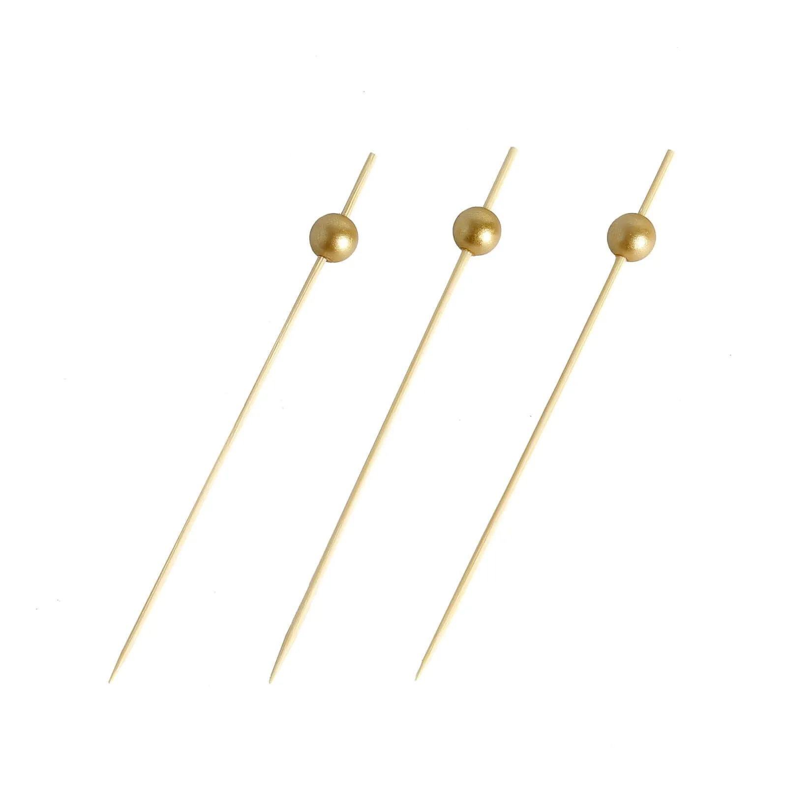 100 Pack 4.5" Gold Pearl Bamboo Skewers Cocktail Picks, Stir Sticks, Eco Friendly