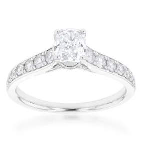 14ct White Gold 1.40 Carat Ring with Cushion Cut Centre Diamond