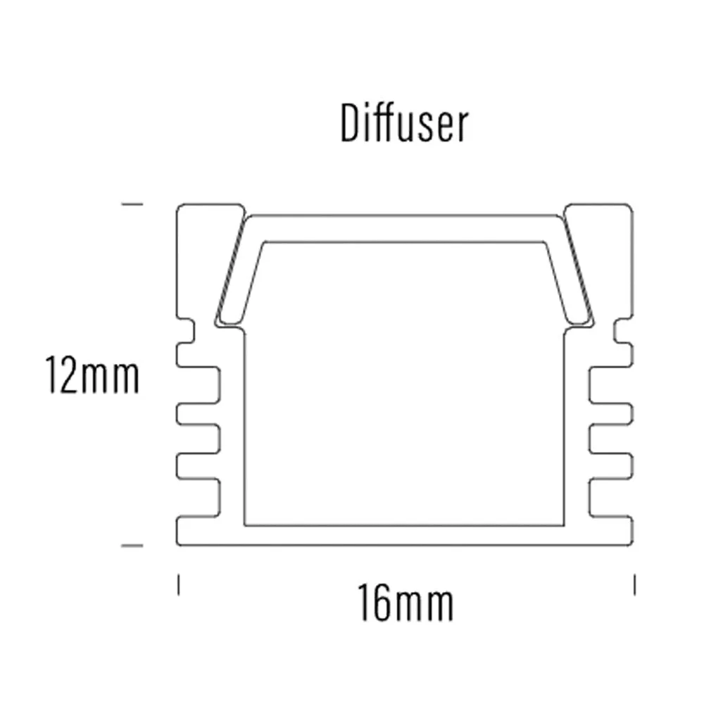 16mm X 12mm Aluminium Led Profile 2000mm In Silver, Black Or White