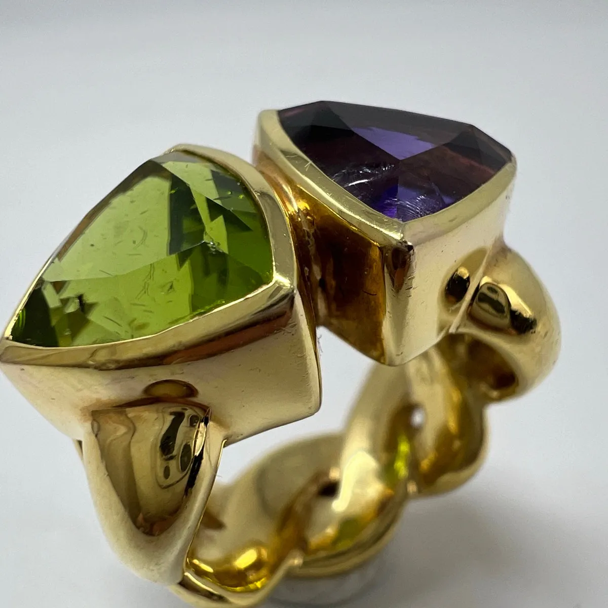 18K Gold Ring with Amethyst and Peridot