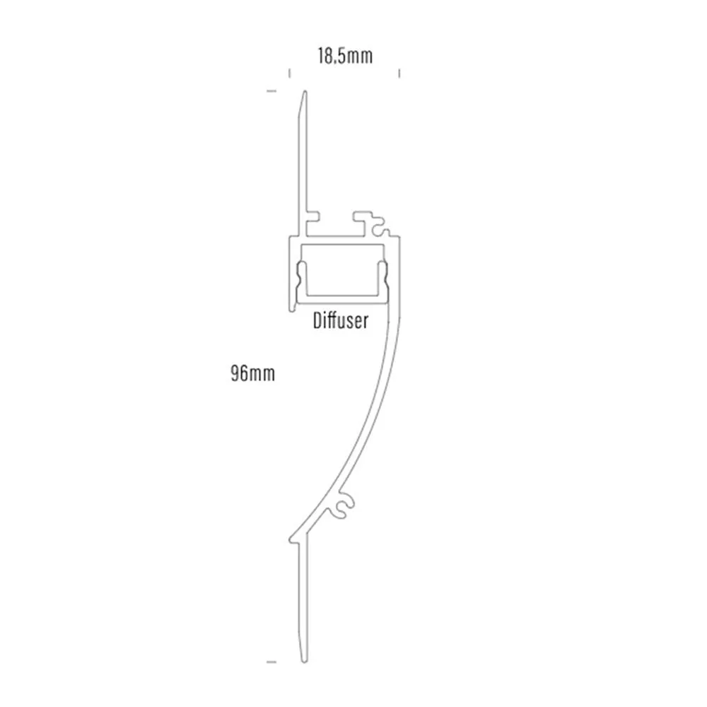 19mm X 96mm Aluminium In-Wall Led Profile Style 013 2000mm In White