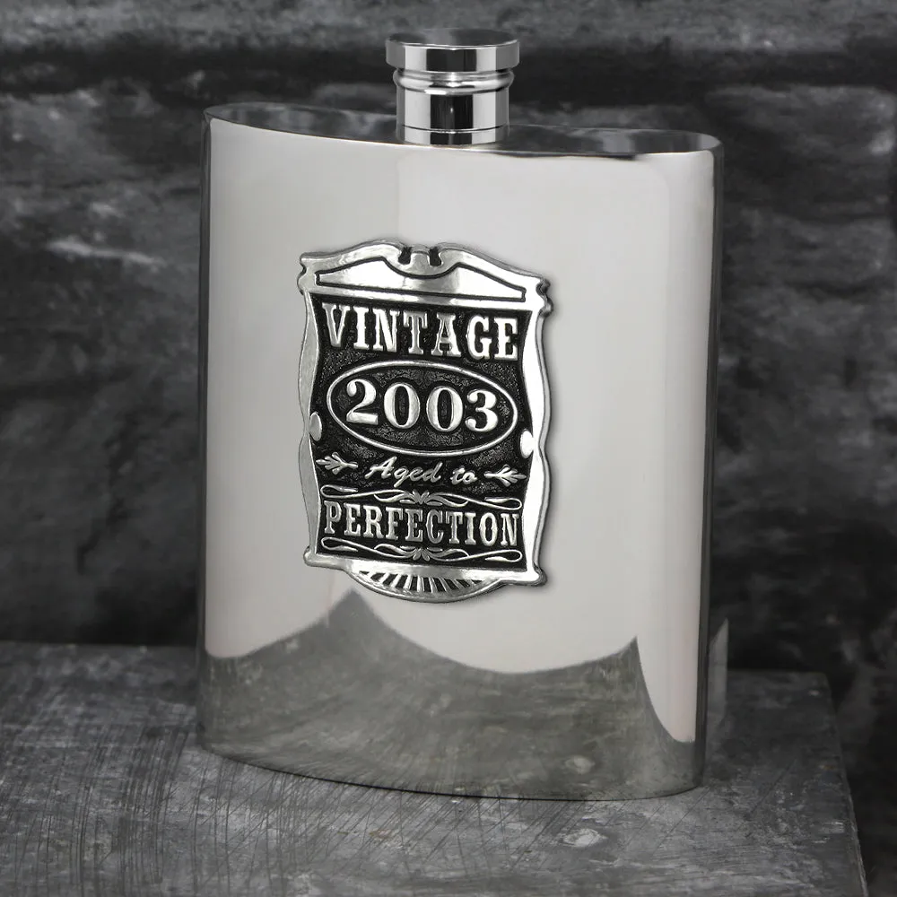 21st Birthday Gift 2003 Vintage Years Pewter Hip Flask