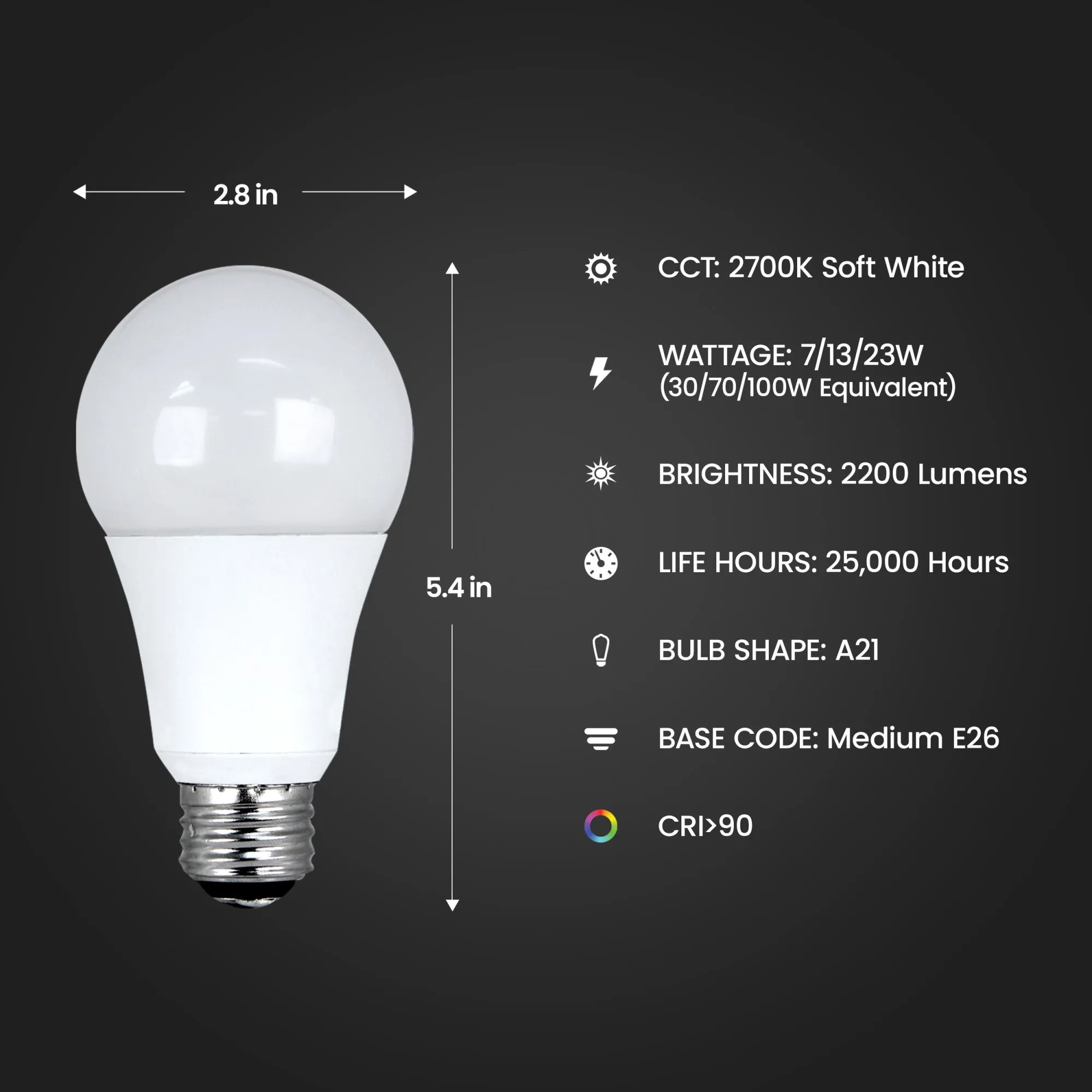 23W (50W Replacement) Soft White (2700K) A21 LED 3-Way Enhance LED