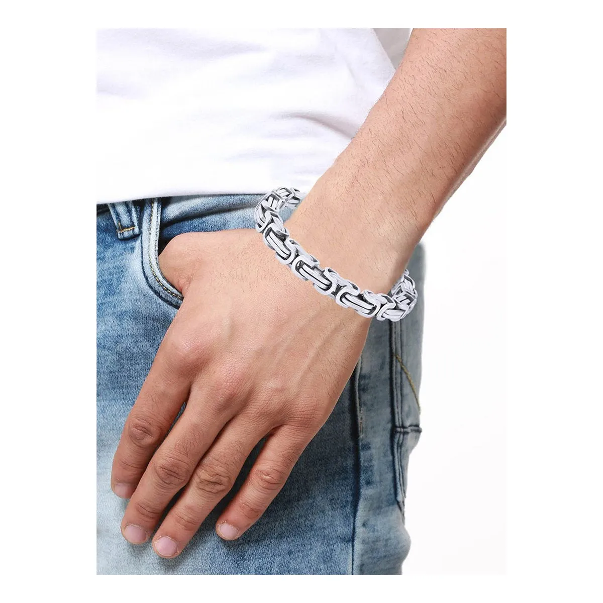 316L Stainless Steel 3D Byzantine Silver Plated S Bracelet For Men