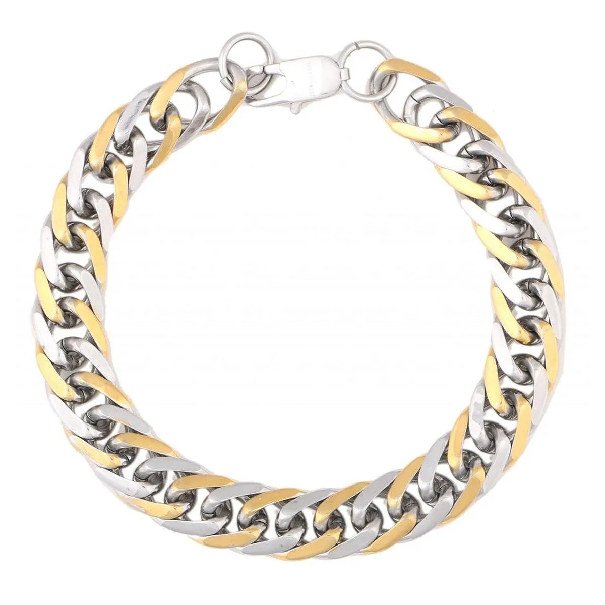 316L Stainless Steel Two Tone 3D Curb Gold Silver Bracelet For Men