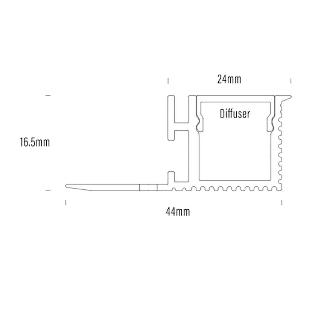 44mm X 17mm Aluminium In-Wall Led Profile Style 014 2000mm In White