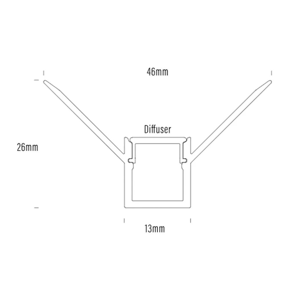 46mm X 26mm Aluminium In-Wall Led Profile Style 012 2000mm In White