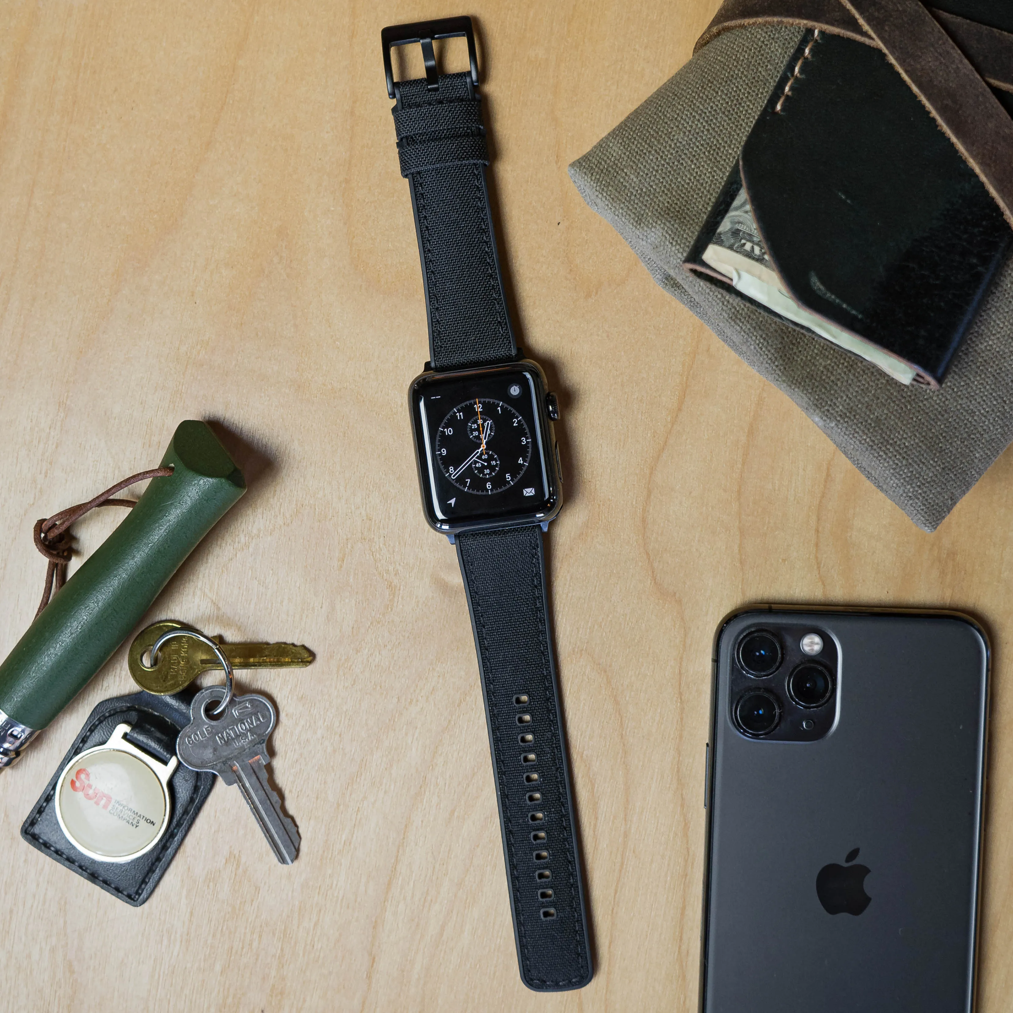 Apple Watch Black Cordura Fabric And Silicone Hybrid Watch Band