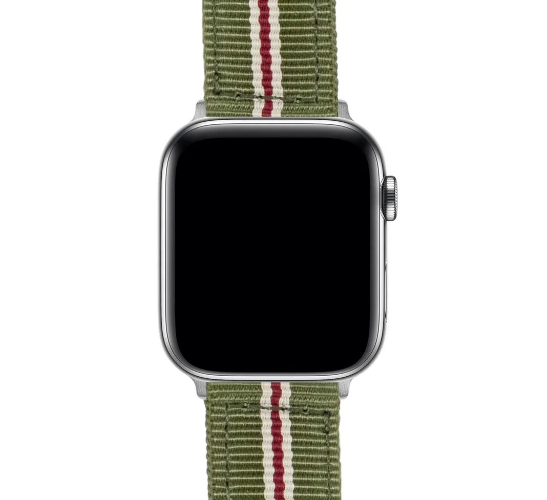 Apple Watch Two Piece NATO® Style Army Green Crimson Watch Band