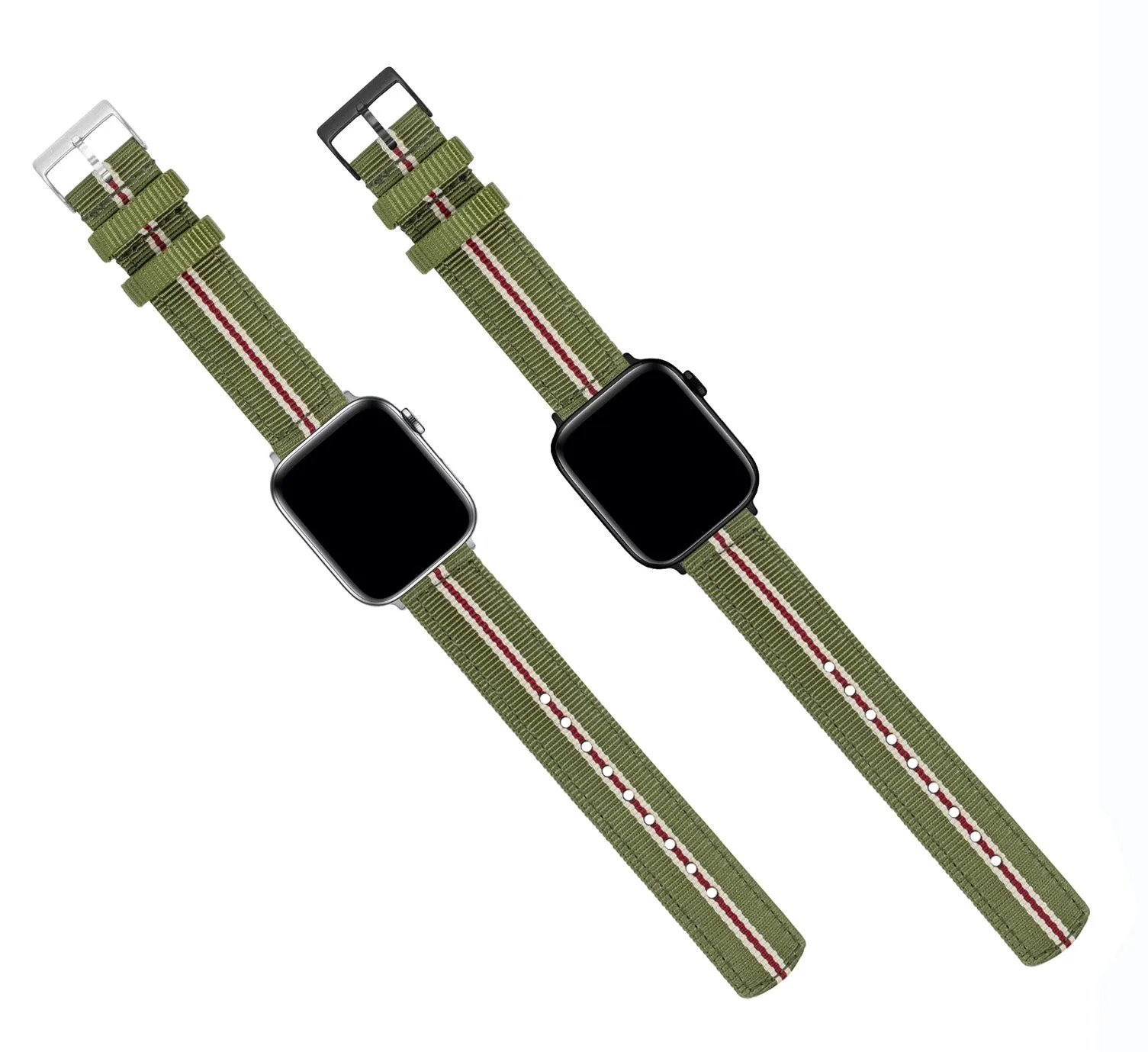 Apple Watch Two Piece NATO® Style Army Green Crimson Watch Band