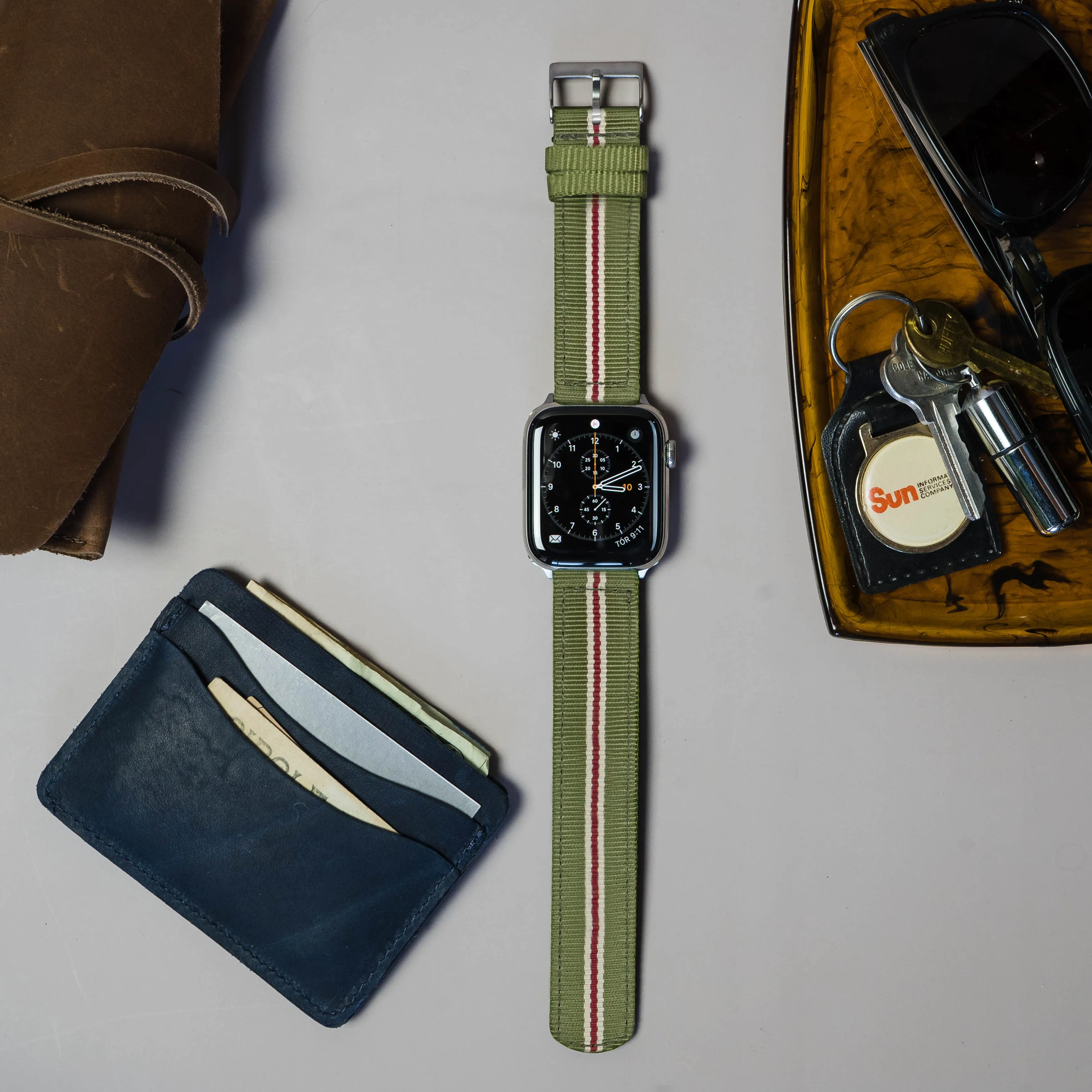 Apple Watch Two Piece NATO® Style Army Green Crimson Watch Band