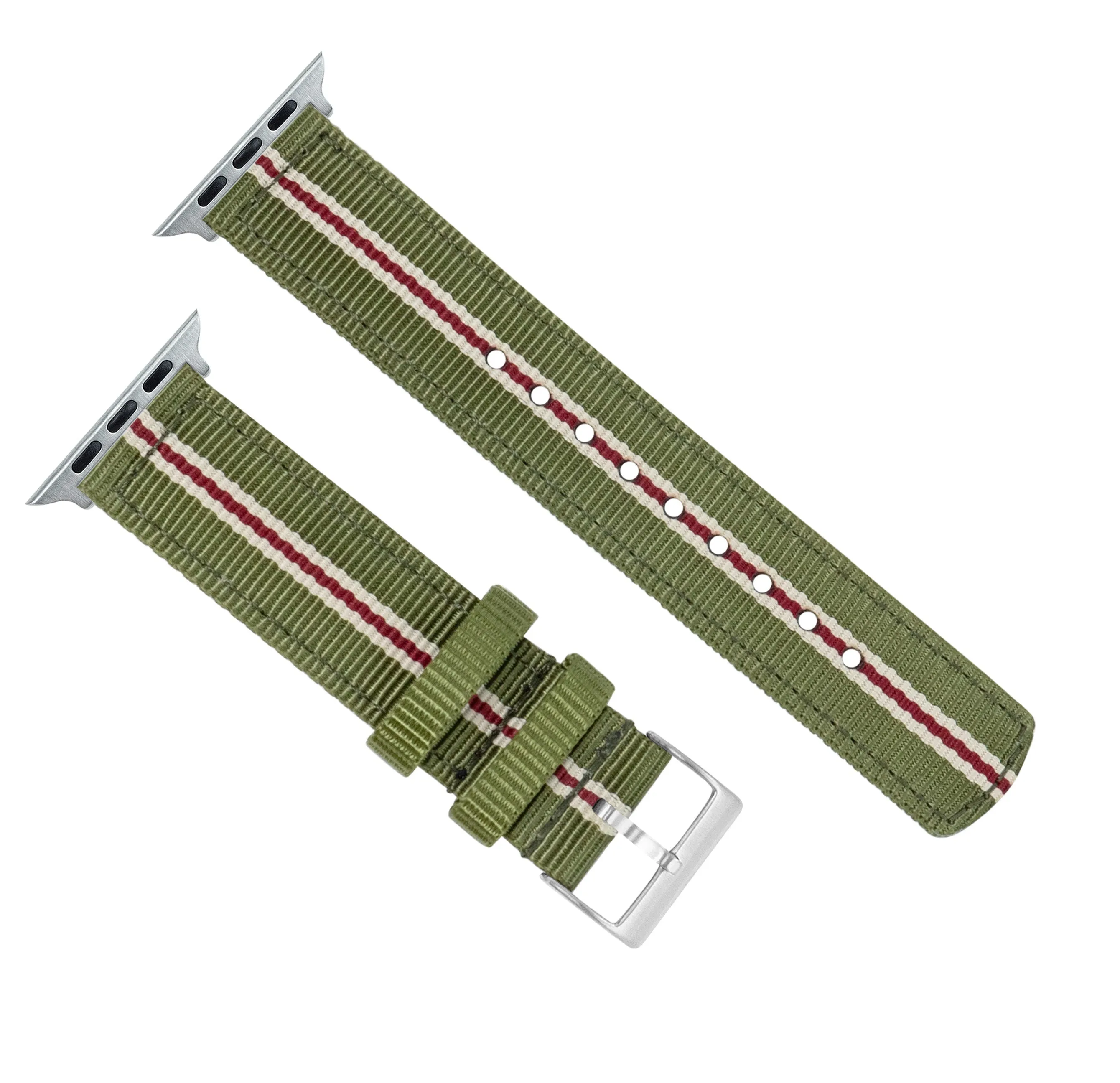 Apple Watch Two Piece NATO® Style Army Green Crimson Watch Band