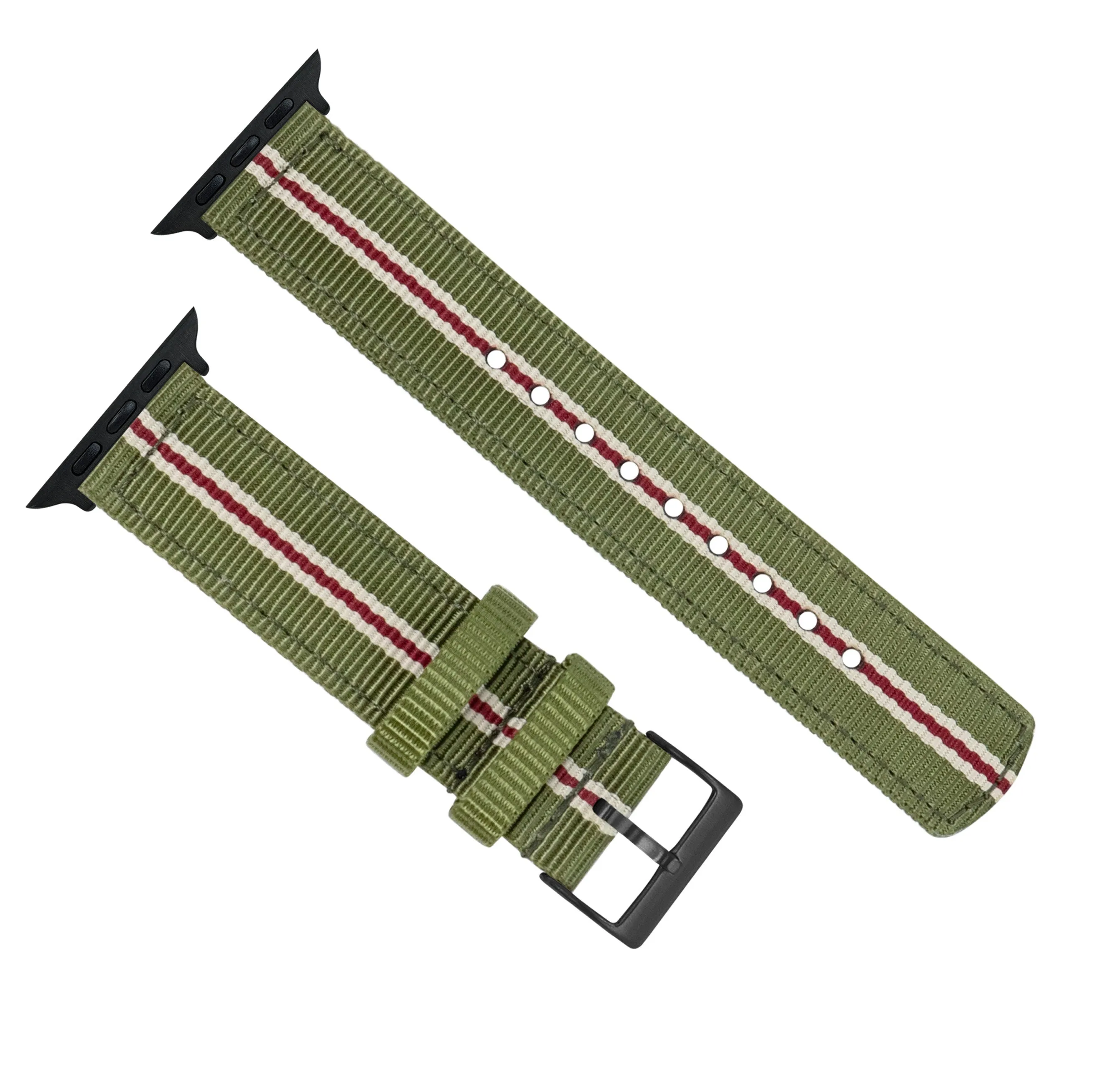 Apple Watch Two Piece NATO® Style Army Green Crimson Watch Band