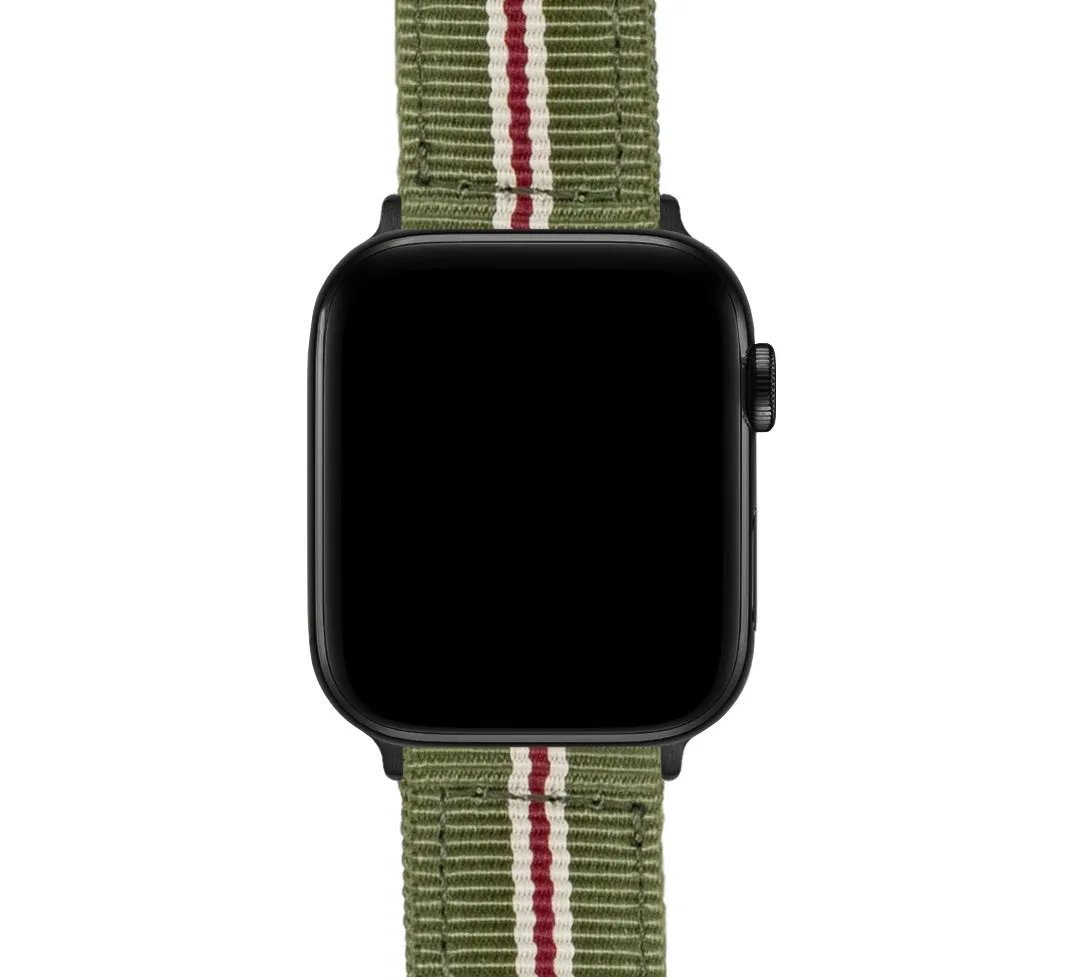 Apple Watch Two Piece NATO® Style Army Green Crimson Watch Band