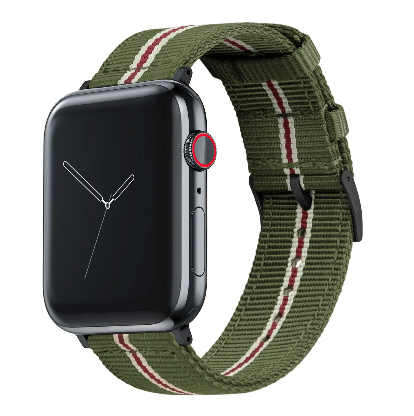 Apple Watch Two Piece NATO® Style Army Green Crimson Watch Band