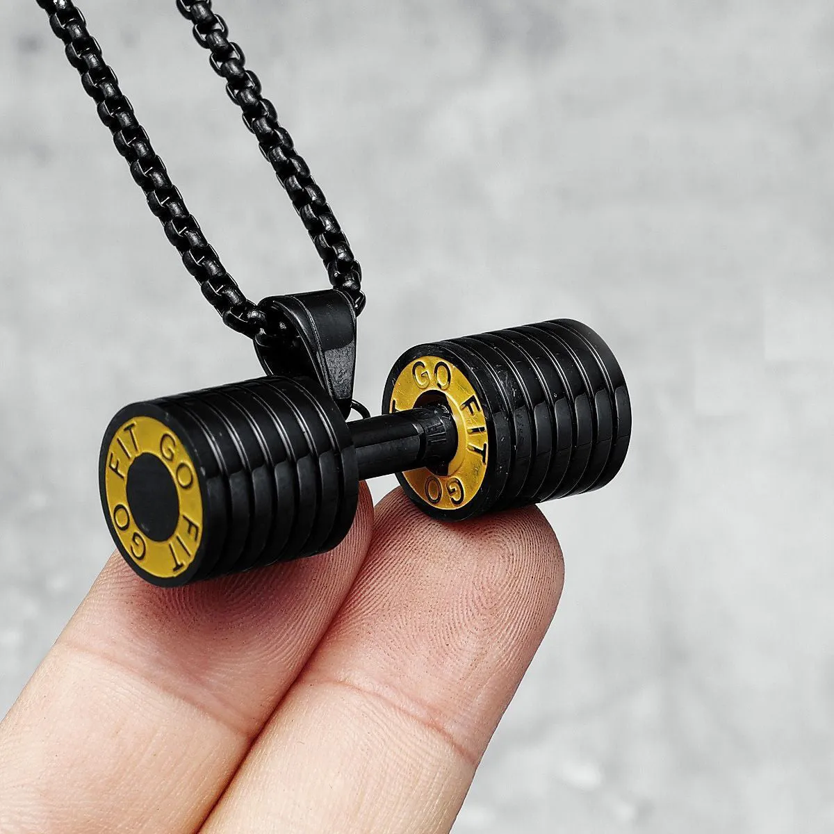 Barbell Dumbell Macho Large Heavy Black Stainless Steel Pendant Chain For Men