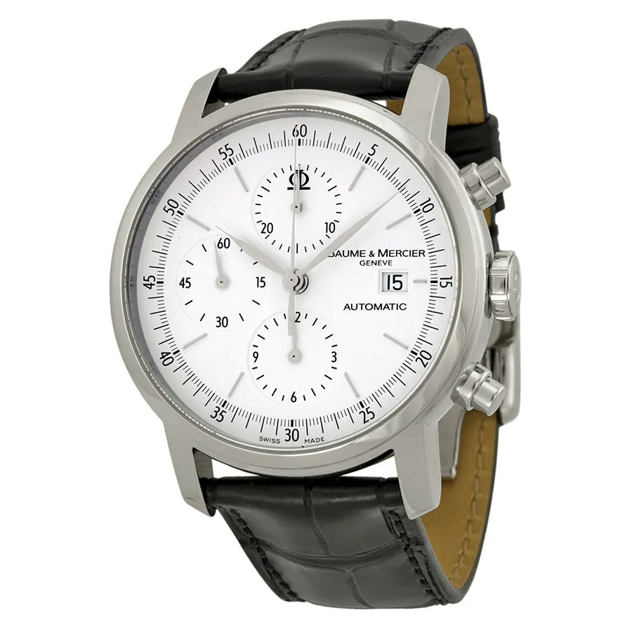 Baume and Mercier Classima Automatic Chronograph White Dial Black Leather Men's Watch 8591 MOA8591