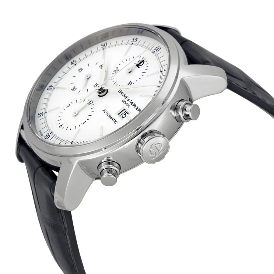 Baume and Mercier Classima Automatic Chronograph White Dial Black Leather Men's Watch 8591 MOA8591