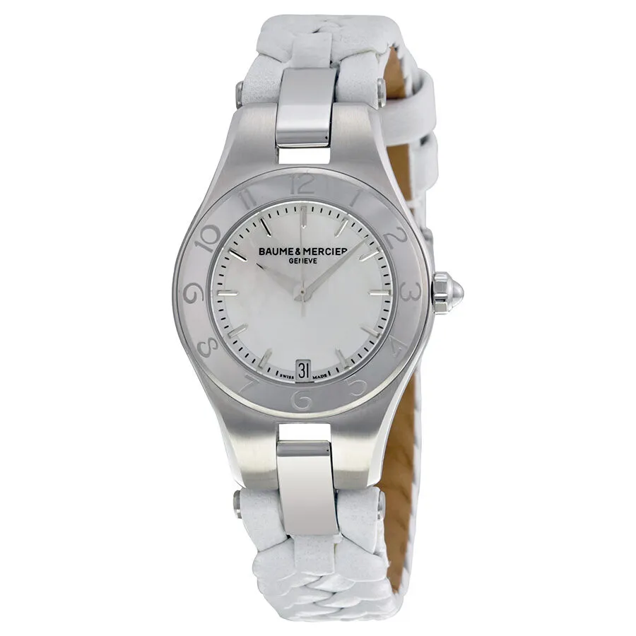 Baume and Mercier Linea Mother Pearl Stainless Steel White Leather Ladies Watch 10117