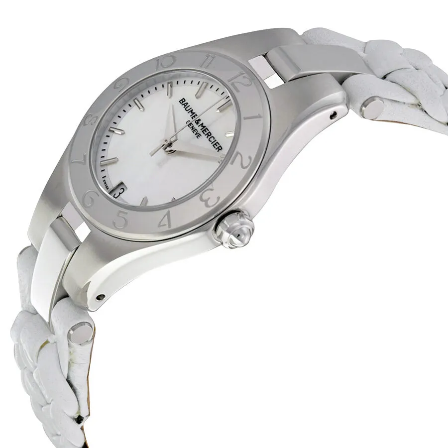 Baume and Mercier Linea Mother Pearl Stainless Steel White Leather Ladies Watch 10117