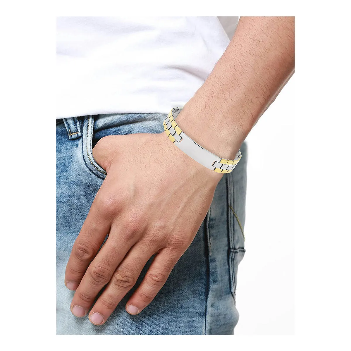 Biker Id Stainless Steel 18K Gold Matt Finish Personalized Engraved Bracelet For Men