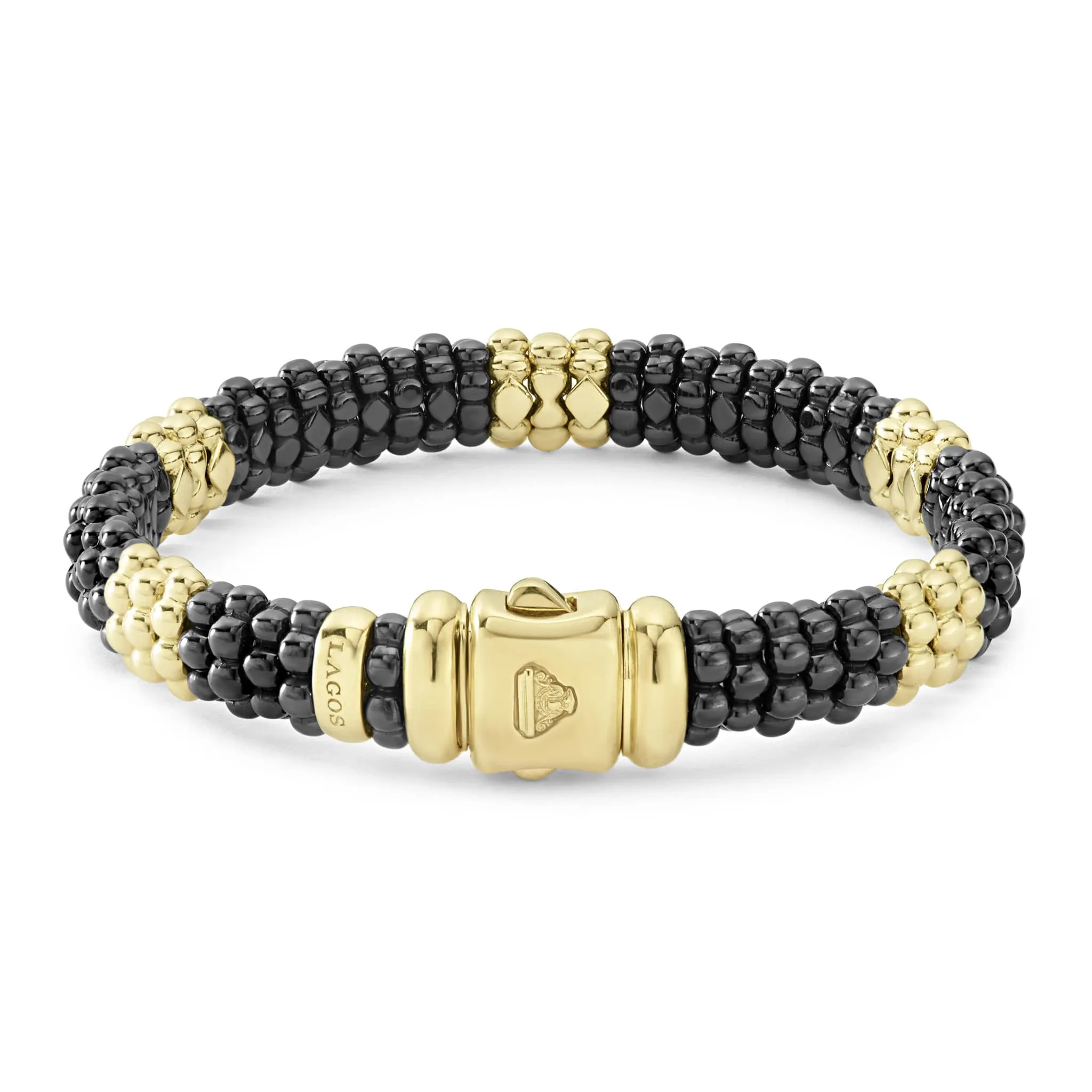 Black Caviar 18K Gold Station Ceramic Beaded Bracelet | 9mm