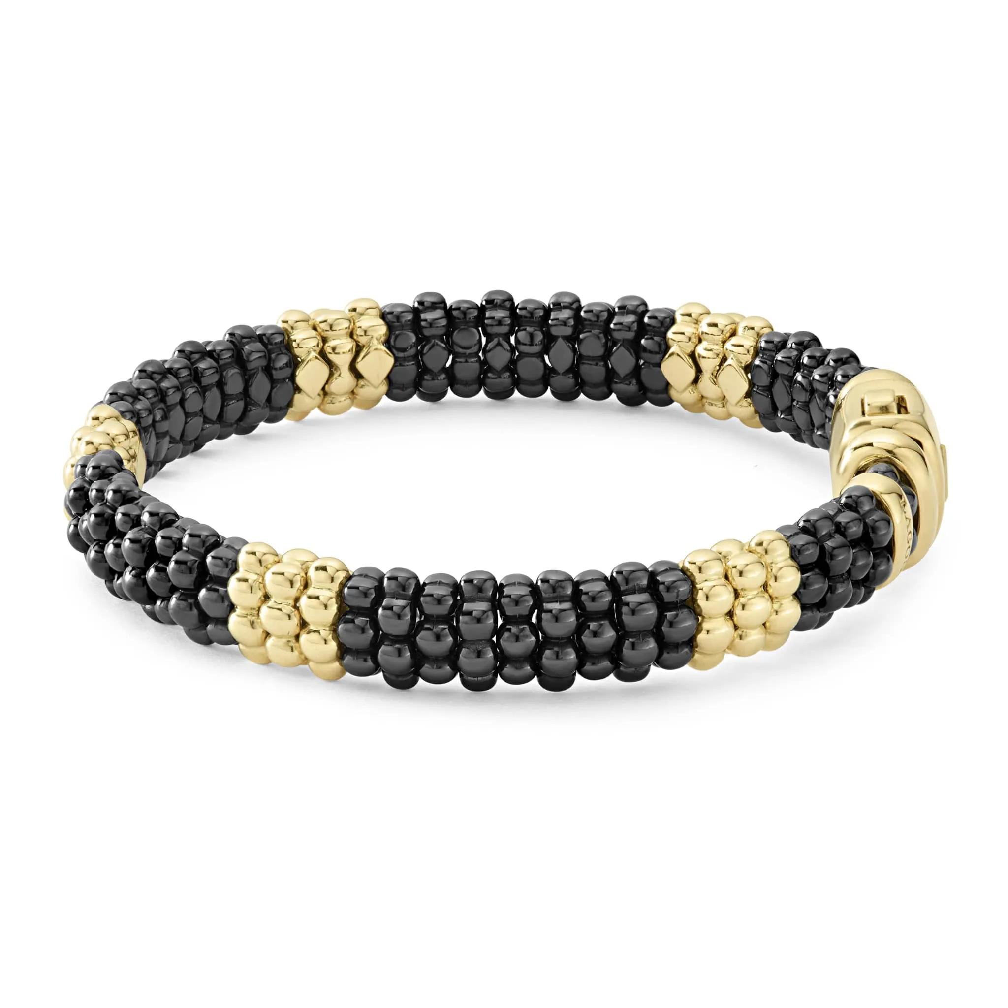 Black Caviar 18K Gold Station Ceramic Beaded Bracelet | 9mm