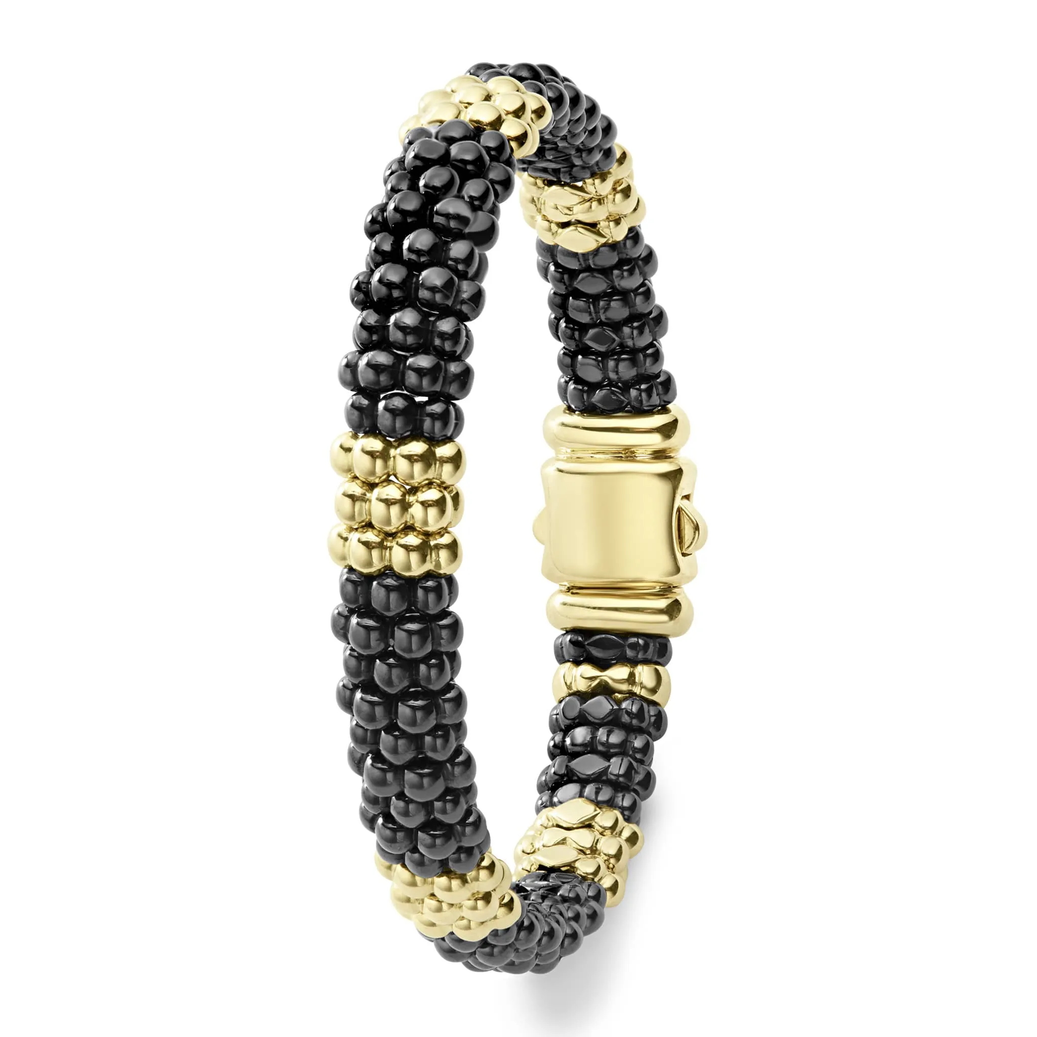 Black Caviar 18K Gold Station Ceramic Beaded Bracelet | 9mm