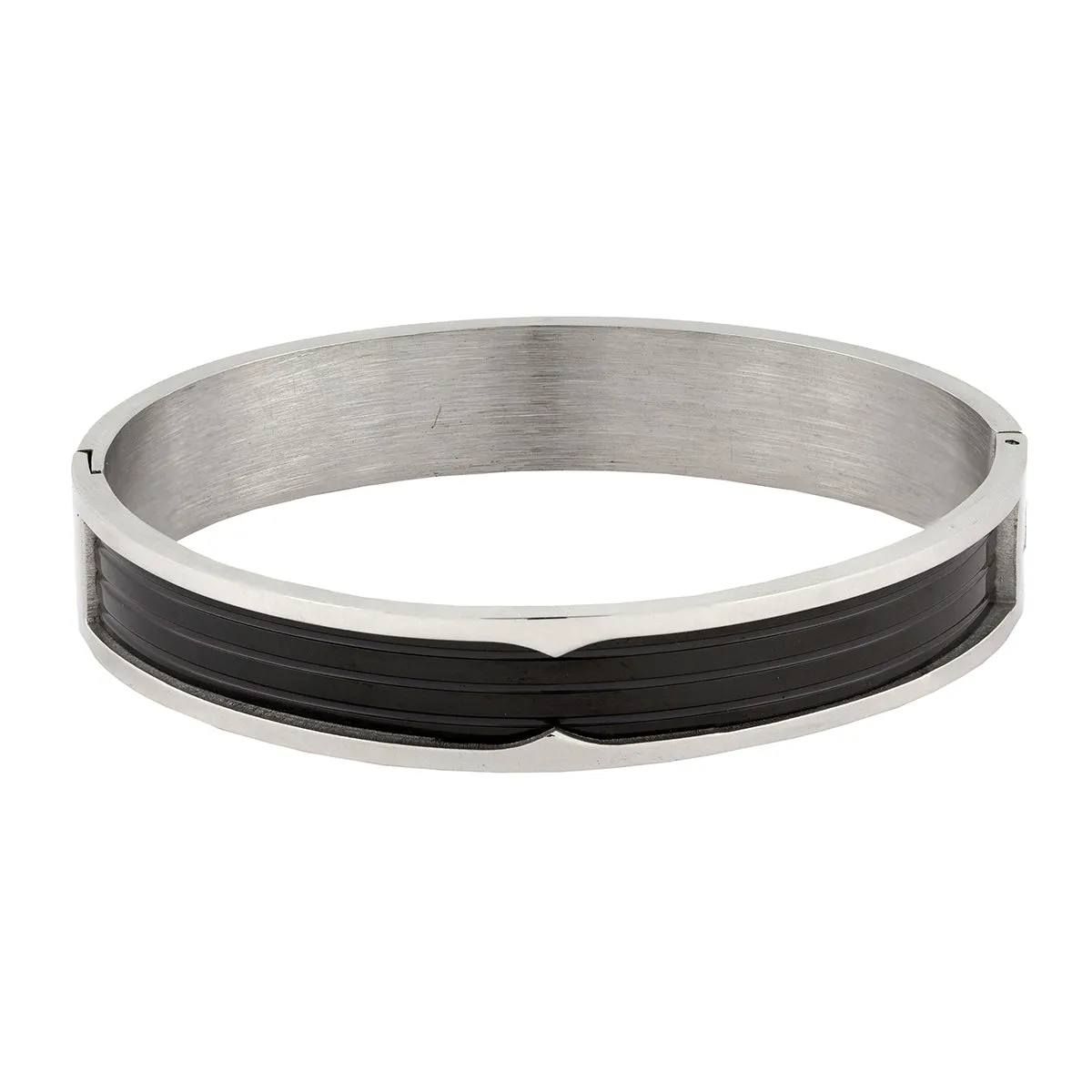 Black Silver 316L Stainless Steel Openable Bangle Bracelet For Men