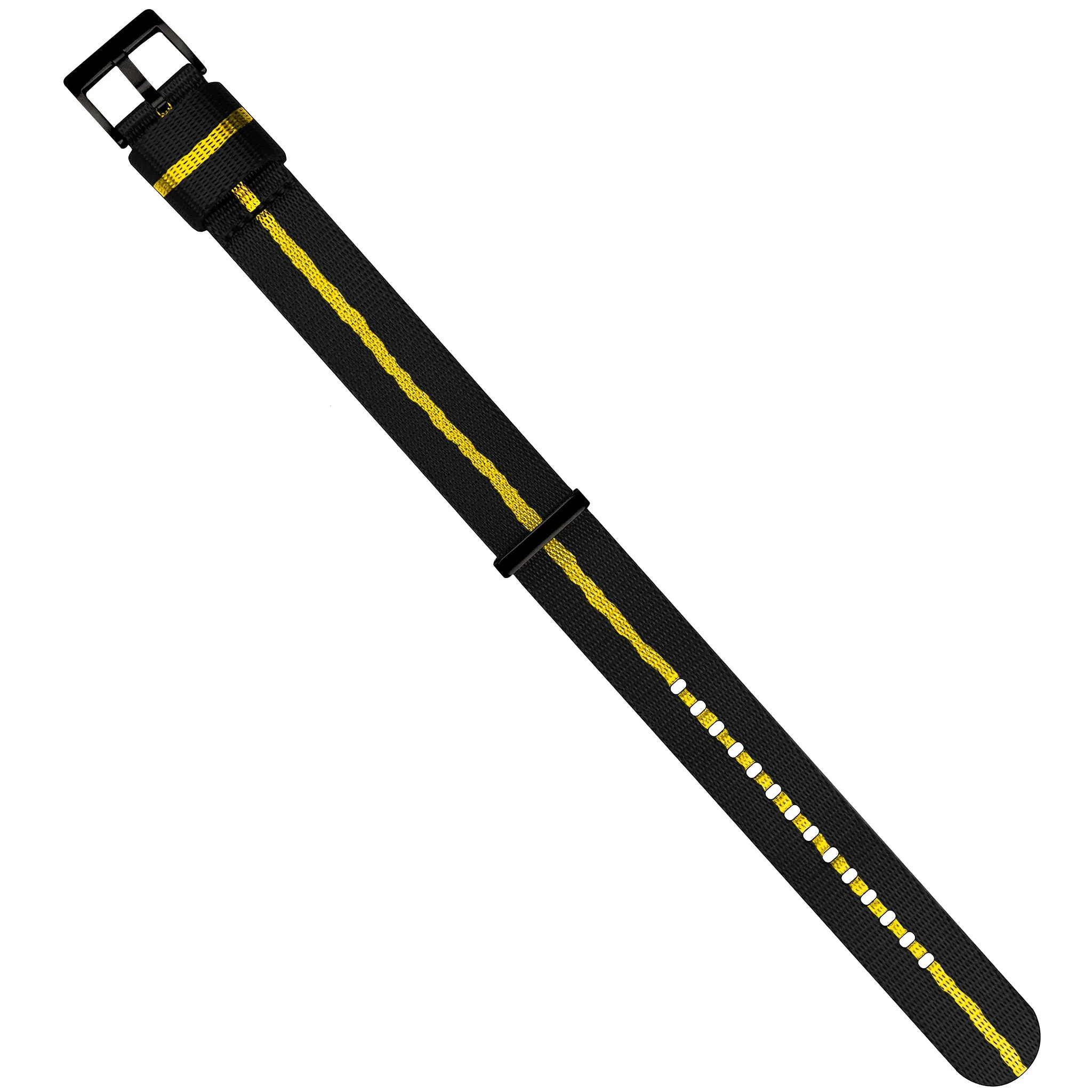 Black With Yellow Stripe Elite Nylon NATO® Style Watch Band (18mm, 24mm SALE)