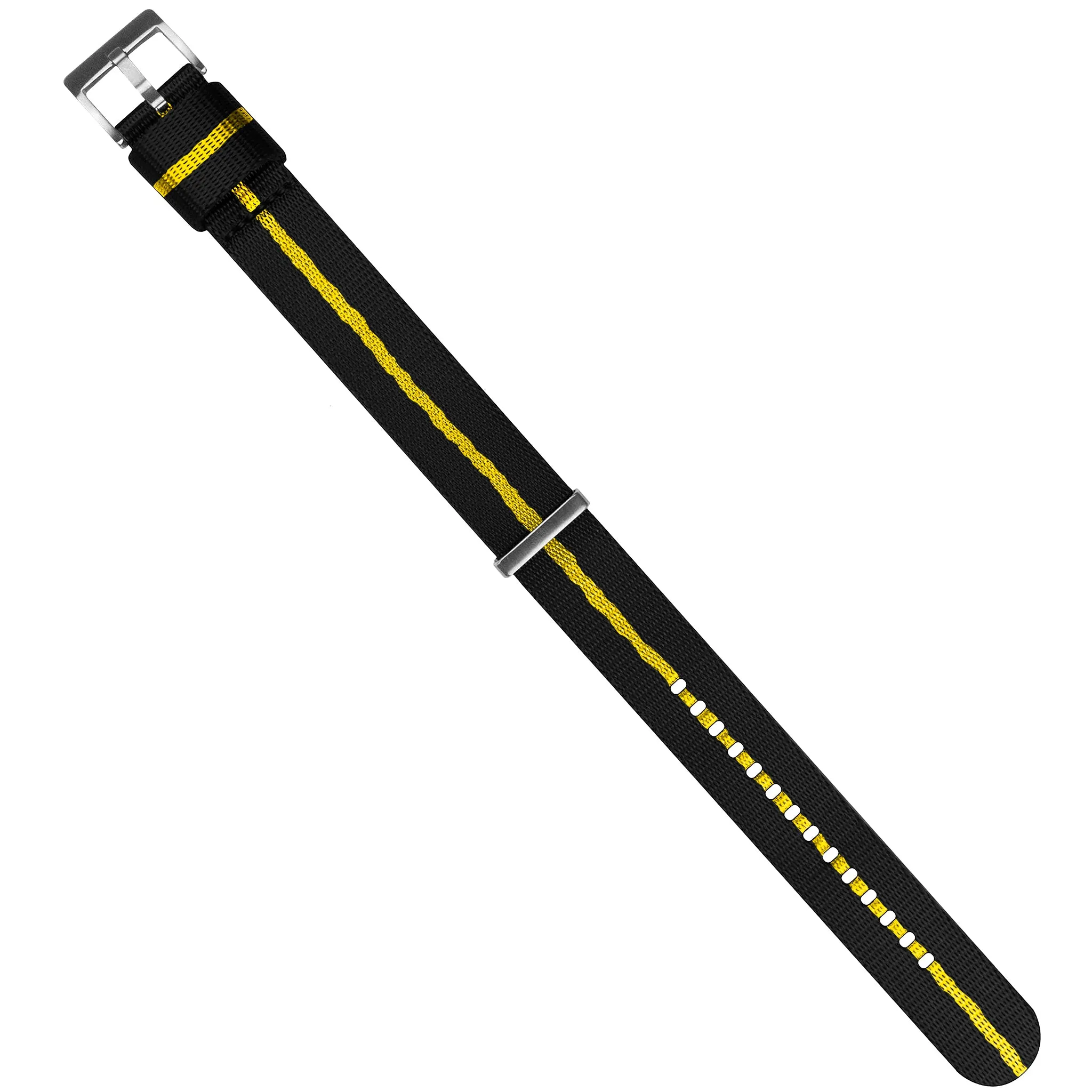 Black With Yellow Stripe Elite Nylon NATO® Style Watch Band (18mm, 24mm SALE)