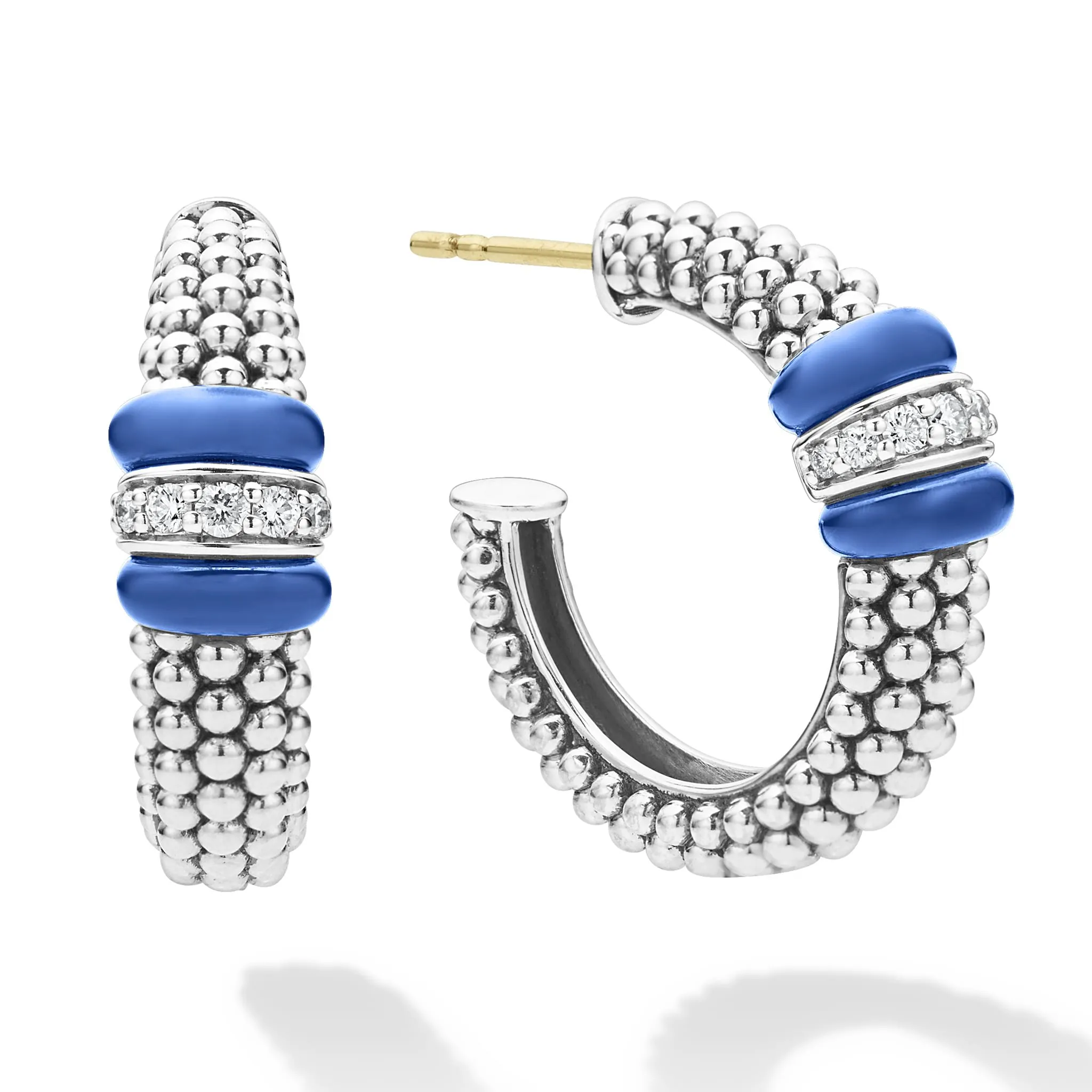 Blue Caviar Ceramic Caviar Diamond Hoop Earrings