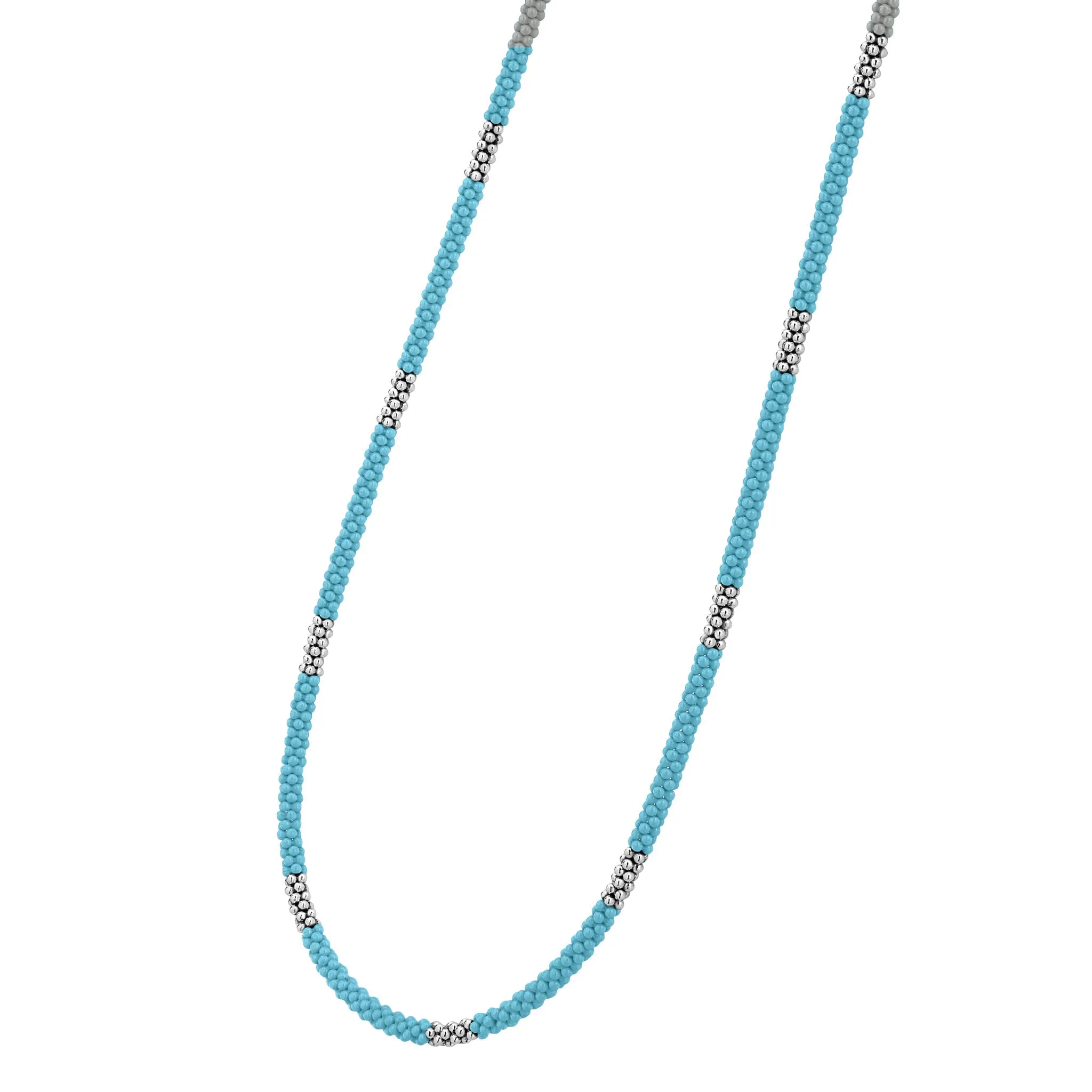 Blue Caviar Silver Station Ceramic Beaded Necklace 3mm