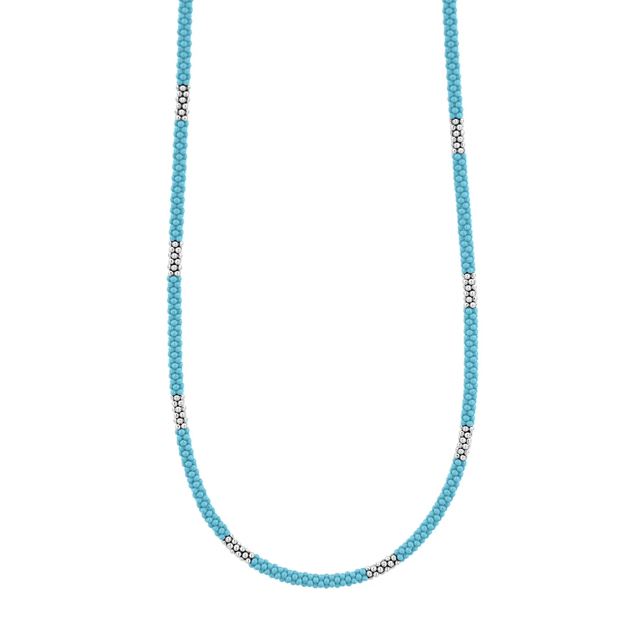 Blue Caviar Silver Station Ceramic Beaded Necklace 3mm