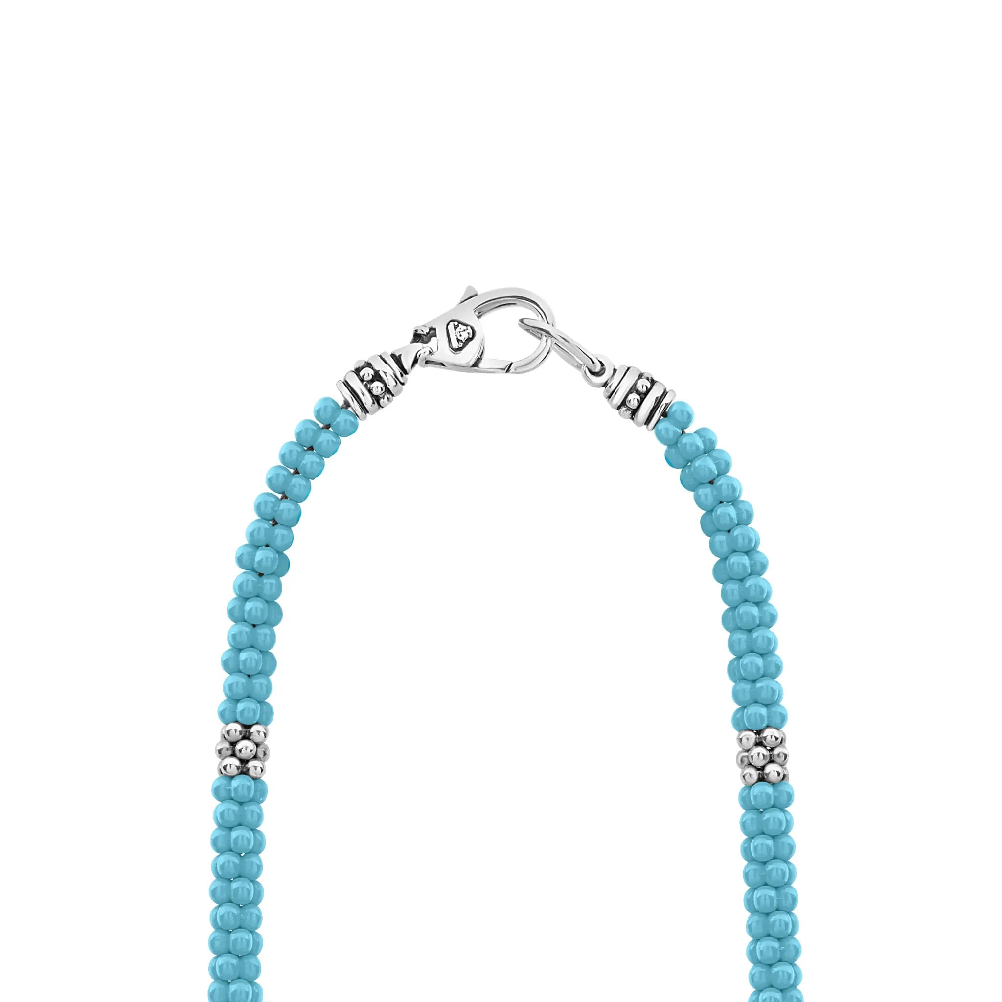 Blue Caviar Silver Station Ceramic Beaded Necklace 5mm