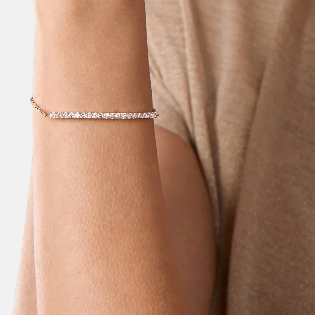 Brass 18k Rose Gold Crystals Bar Bracelet For Women