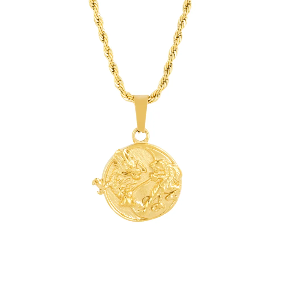 Dragon Tiger Pendant - Gold