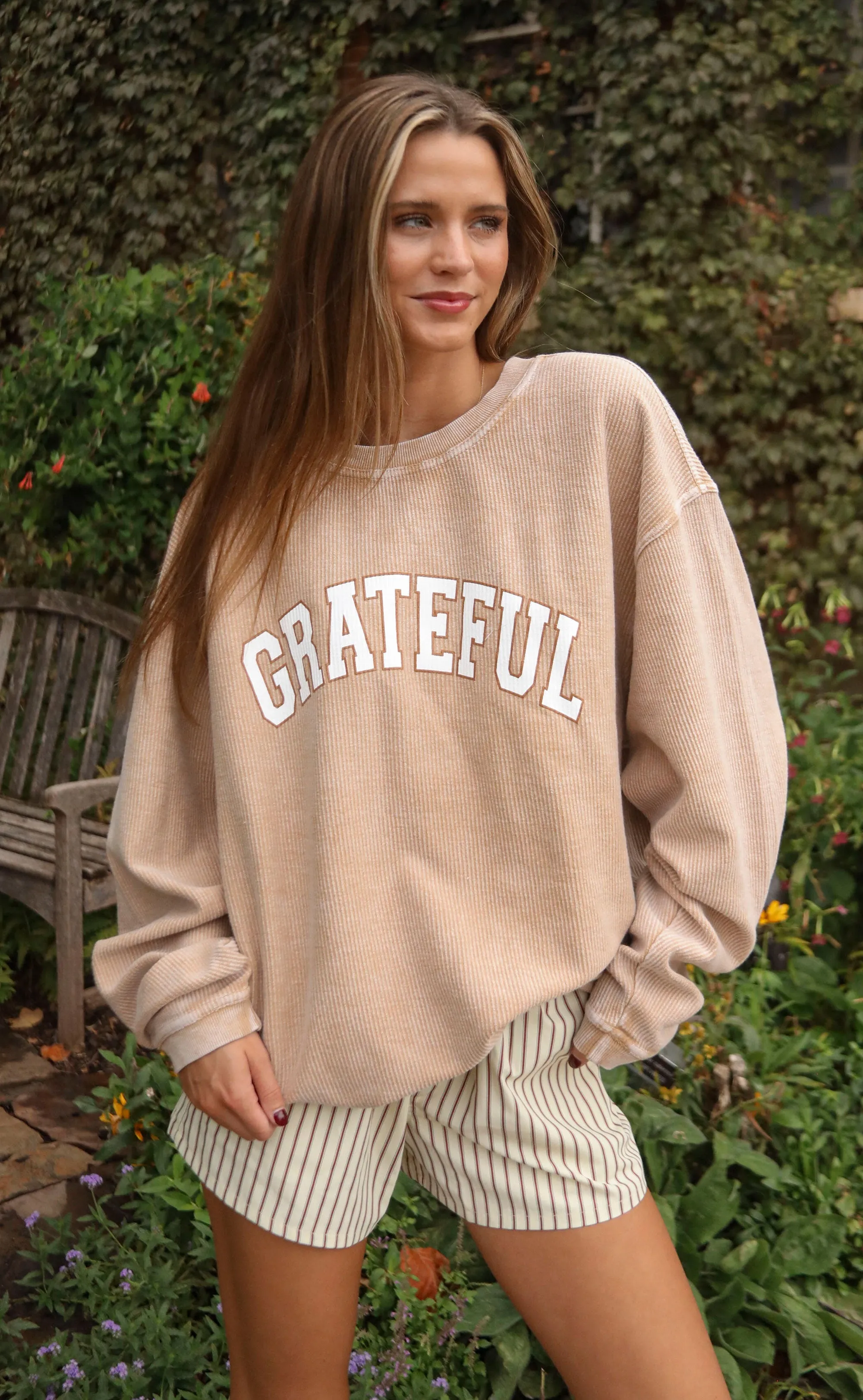 friday   saturday: grateful corded sweatshirt - tan