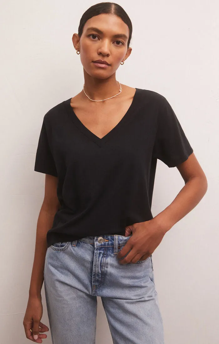 Girlfriend V-Neck Tee | Black & Birch