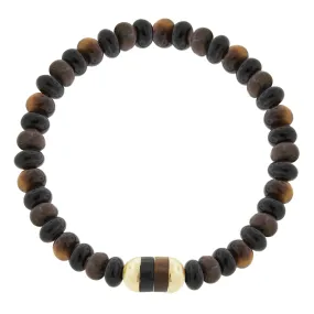 Gold Capped Double Gemstone on Tiger's Eye Beaded Bracelet