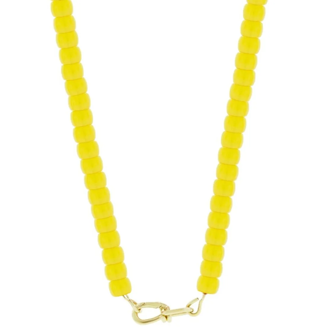 Gold Wire Clasp on Yellow Glass Bead Necklace