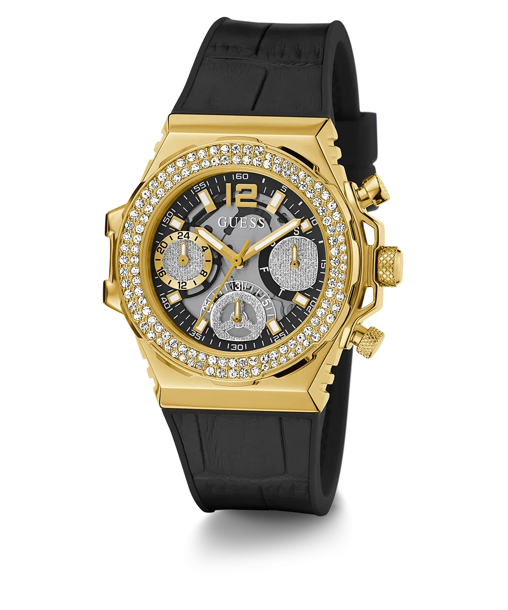 GUESS Ladies Black Gold Tone Multi-function Watch