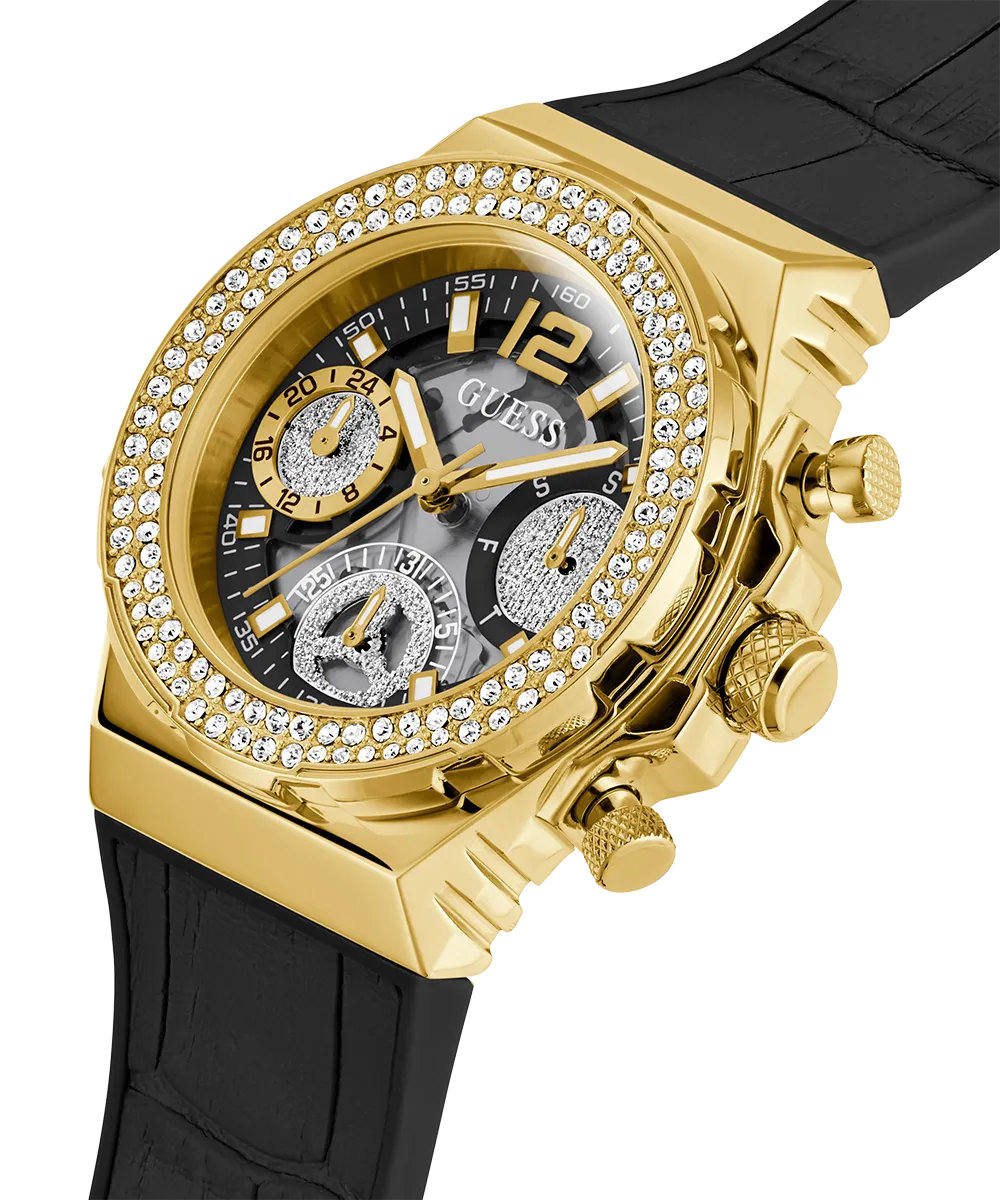 GUESS Ladies Black Gold Tone Multi-function Watch