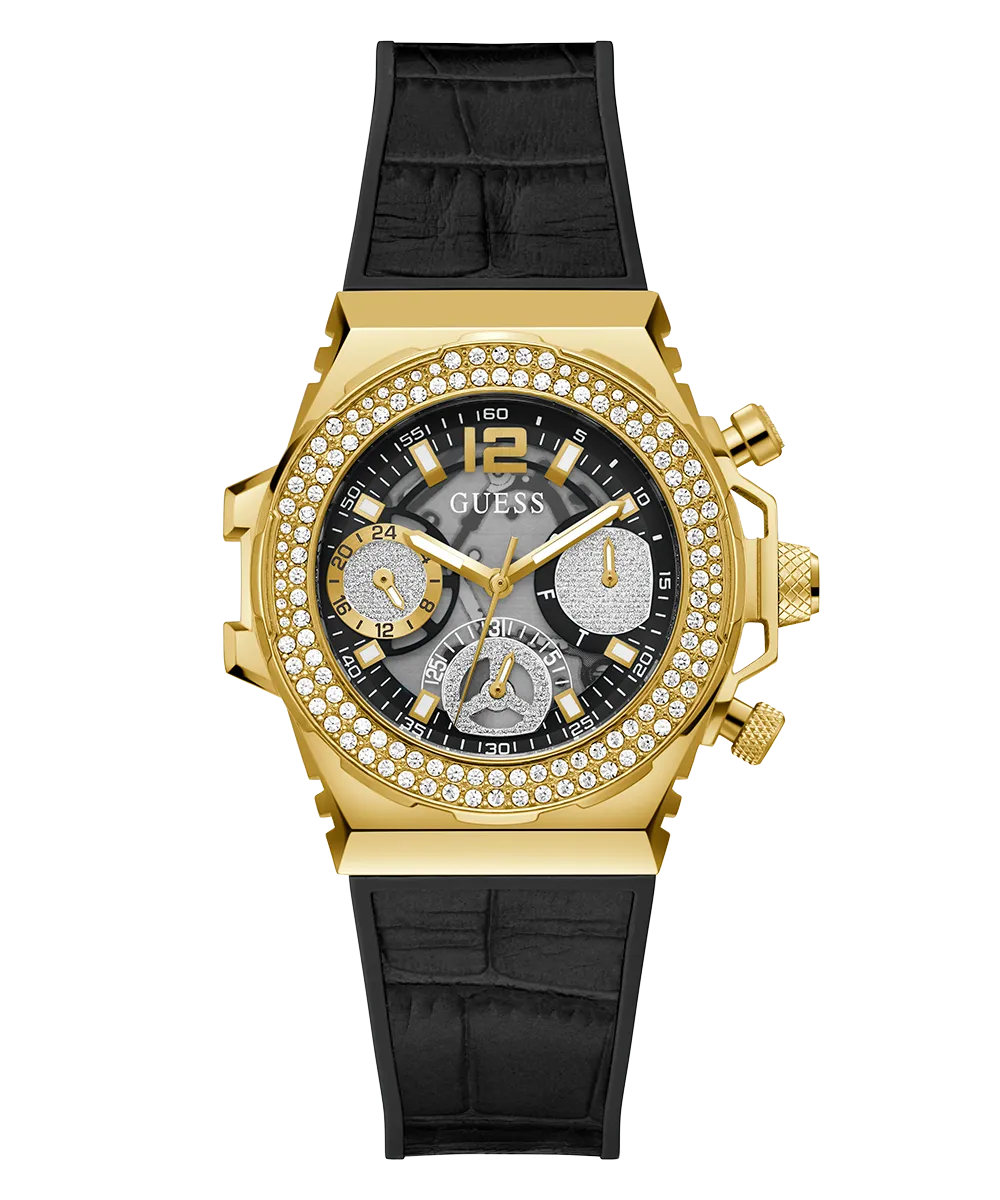 GUESS Ladies Black Gold Tone Multi-function Watch