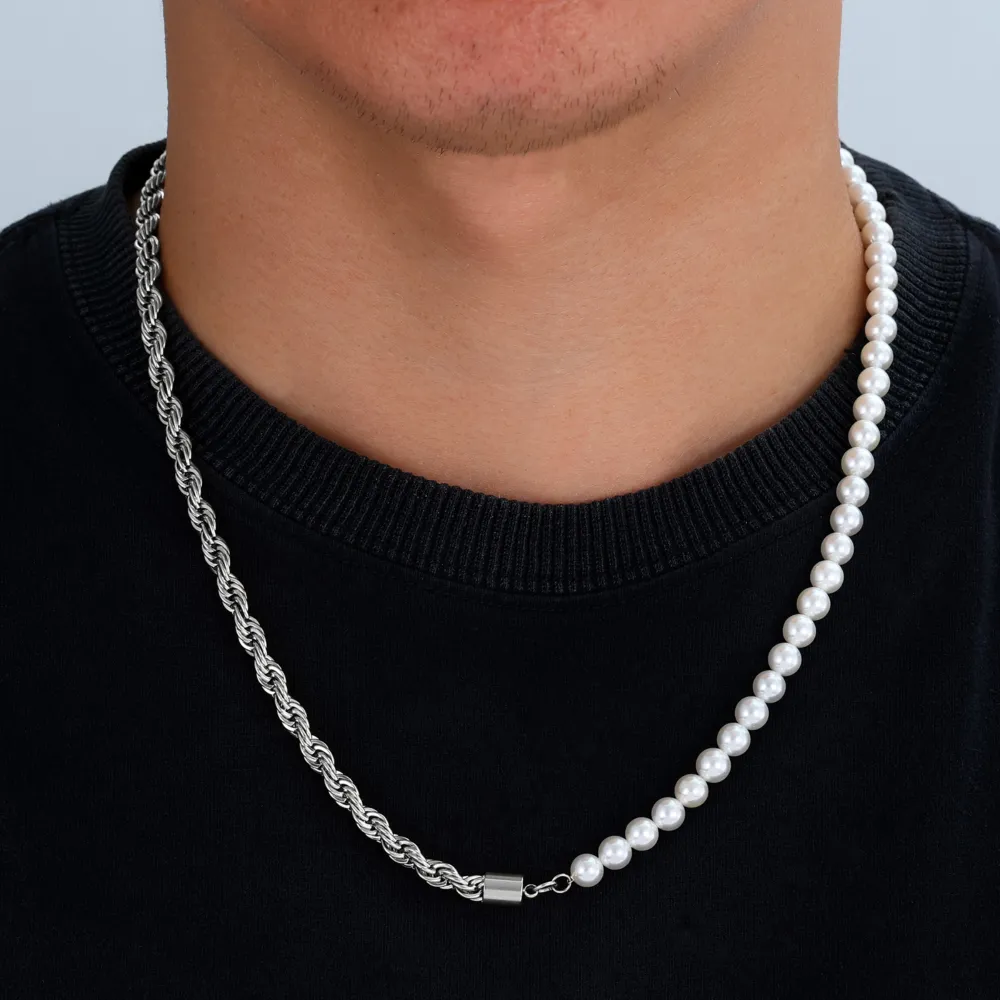 Half Pearl Silver Rope Chain (5mm)