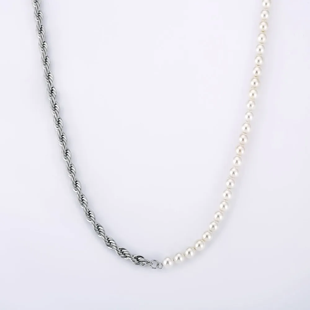 Half Pearl Silver Rope Chain (5mm)