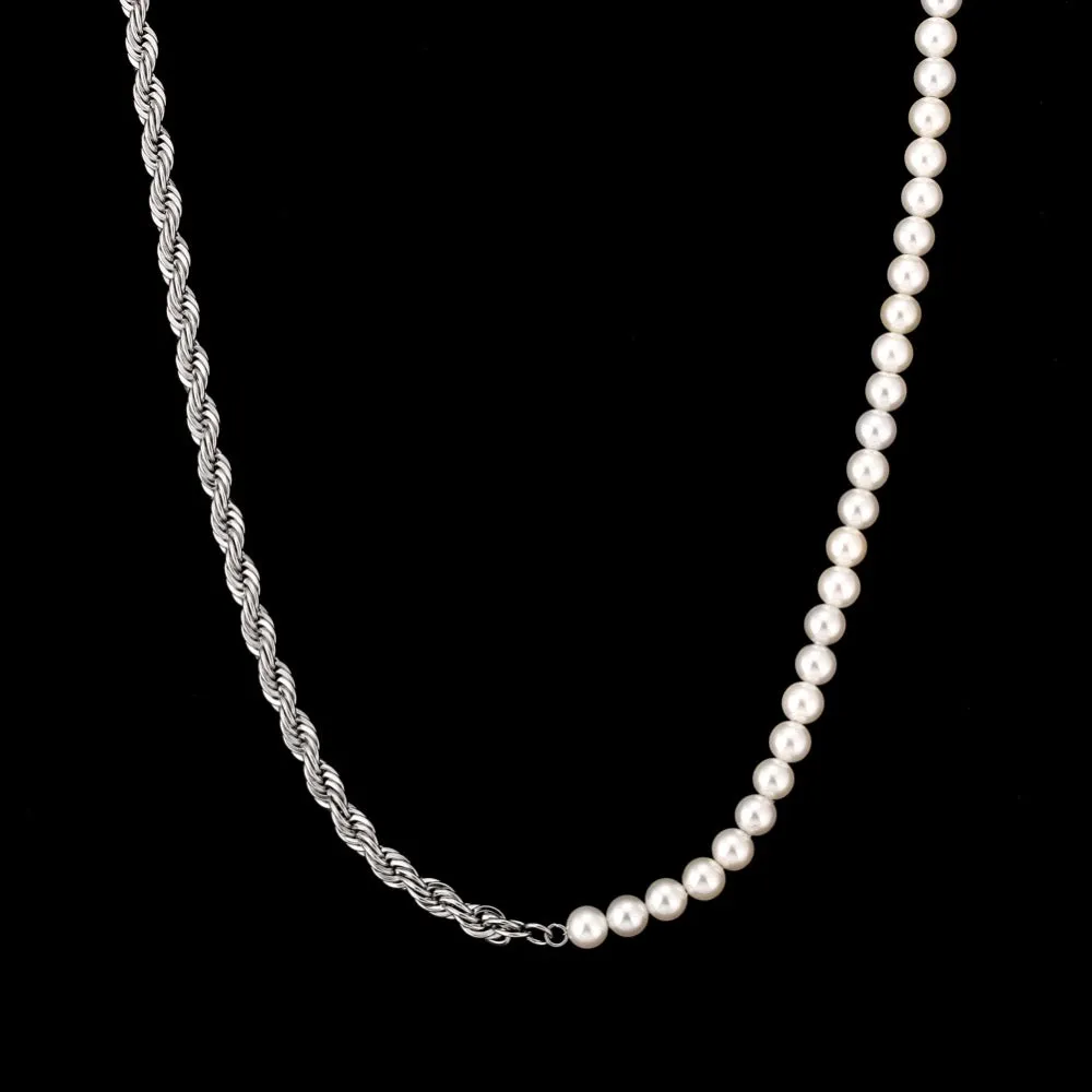 Half Pearl Silver Rope Chain (5mm)