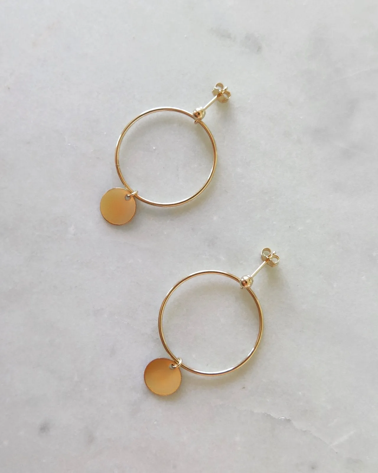 Large Circle Coin Earrings  - 14k Yellow Gold Fill